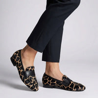 Cecilie Loafers Dame Girafprint – Slip-On Sko med Lukket Tå