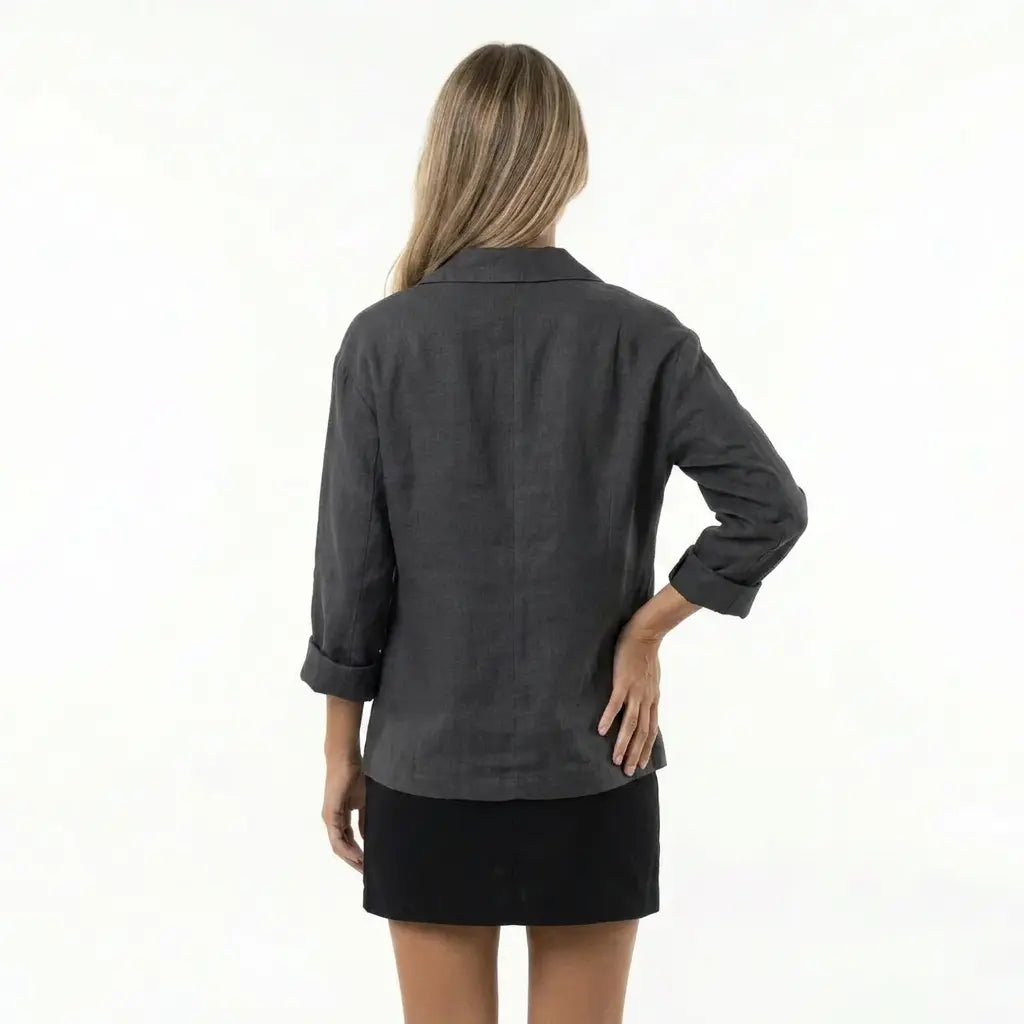 Nanna Sommer Bomuld-Hør Blazer Dame – Relaxed Fit med Enkeltknap Panorla