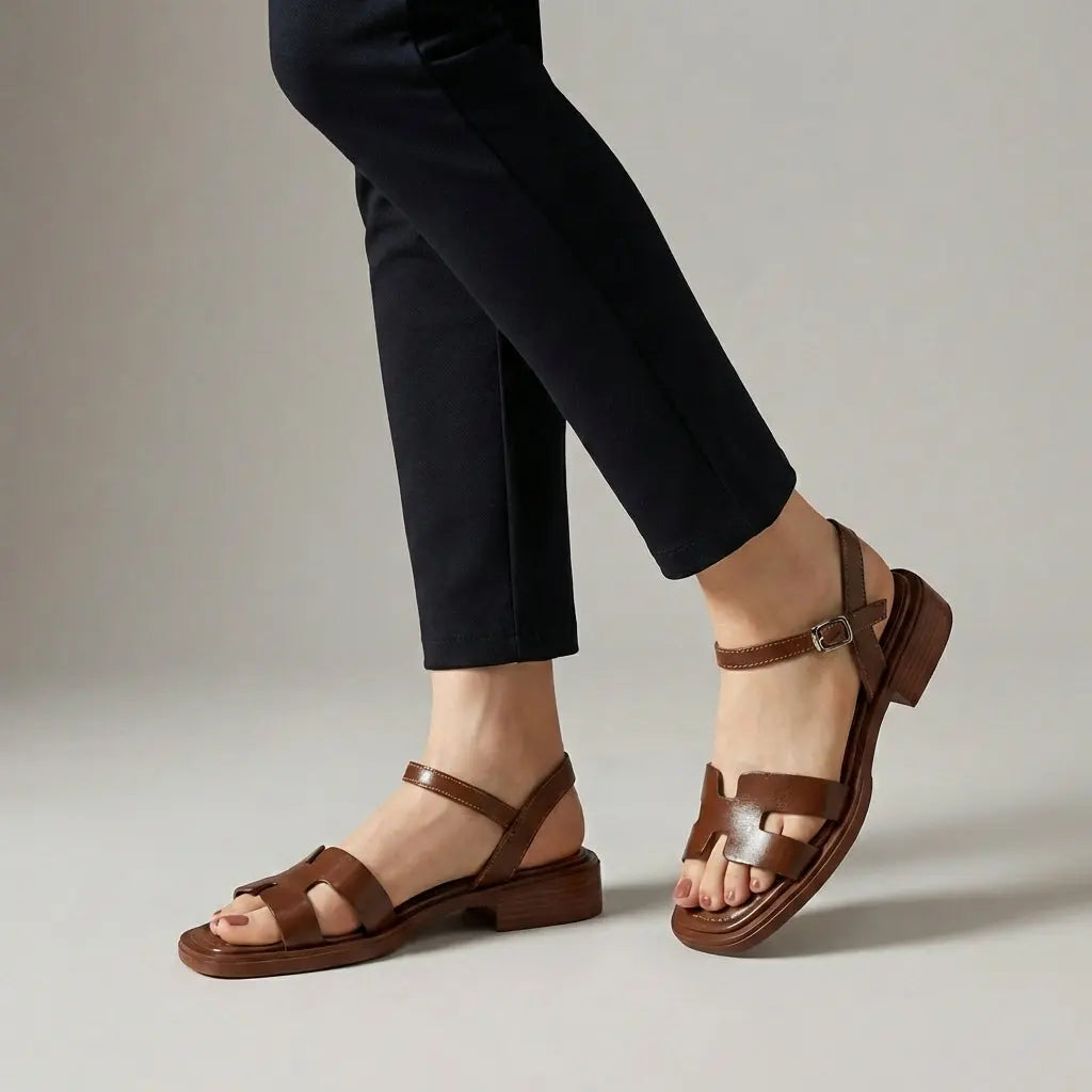 Flade Sandaler Dame med Justerbar Ankelrem og H-rem Design | Komfortable Sommer Sandaler til Stil og Stabilitet 2