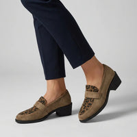 Fiona Loafers Dame Leopardprint – Slip-On Sko med Blok Hæl