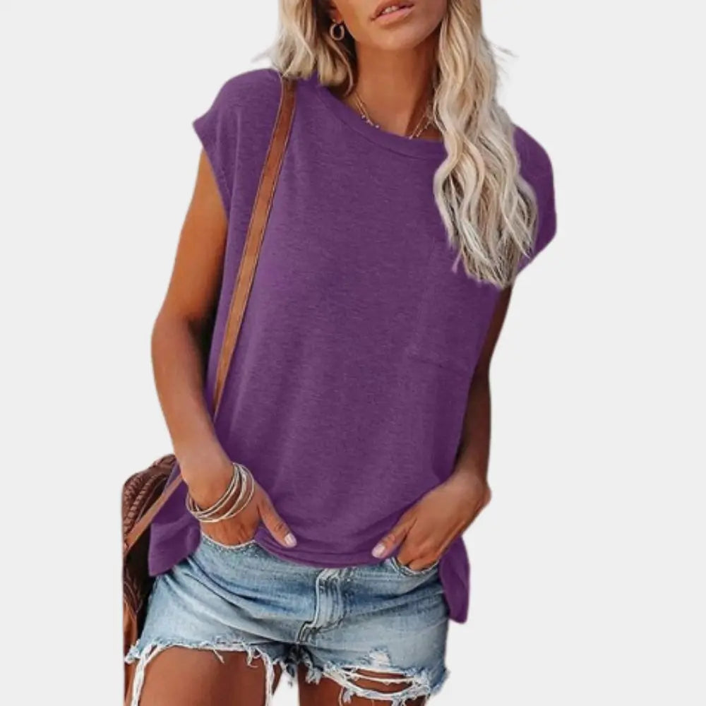 Linnea T-shirt Dame med Brystlomme – Løs Pasform i Bomuld Panorla