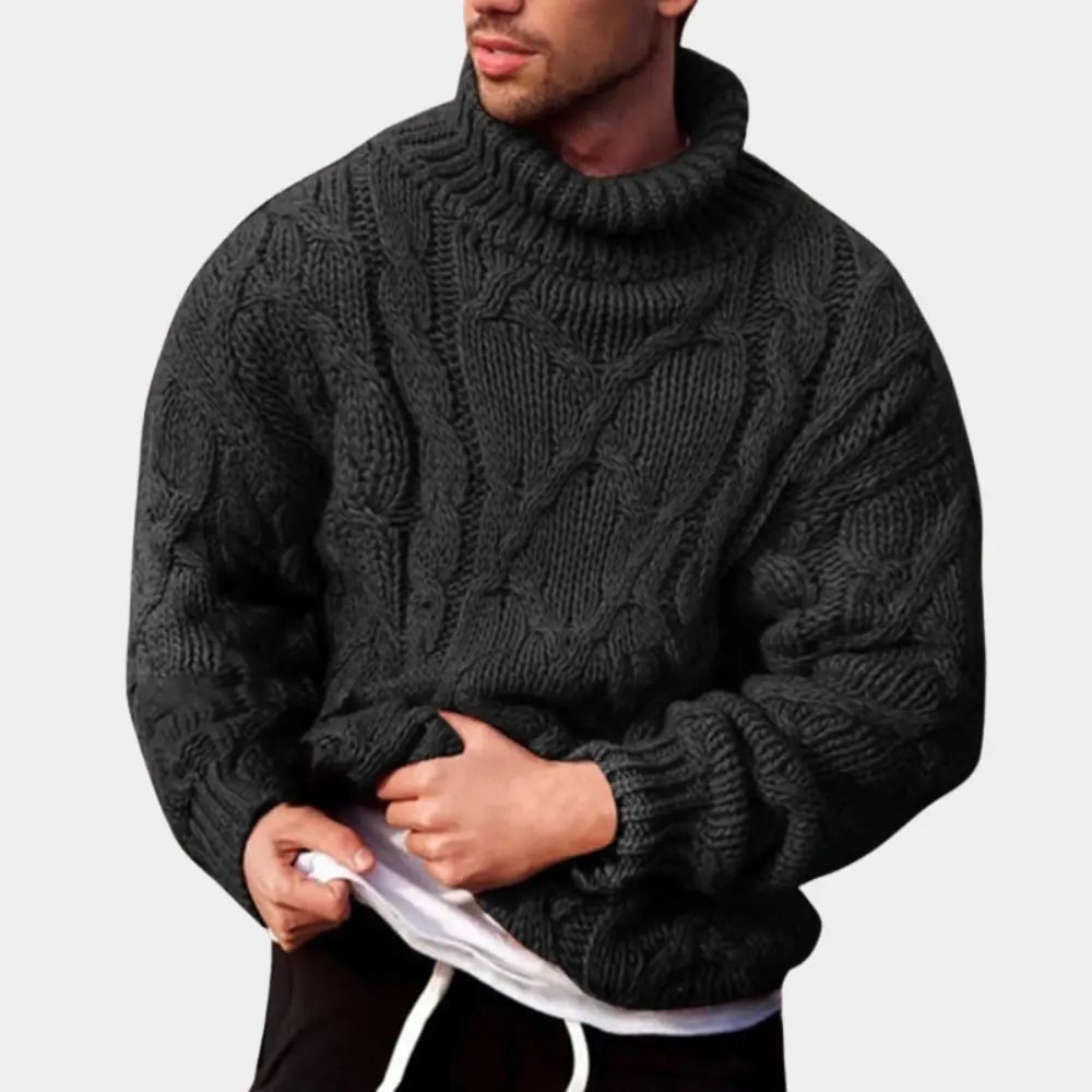 Sweater Herre – Rullekrave i Glat Strik – Varm Komfort til Kølige Dage