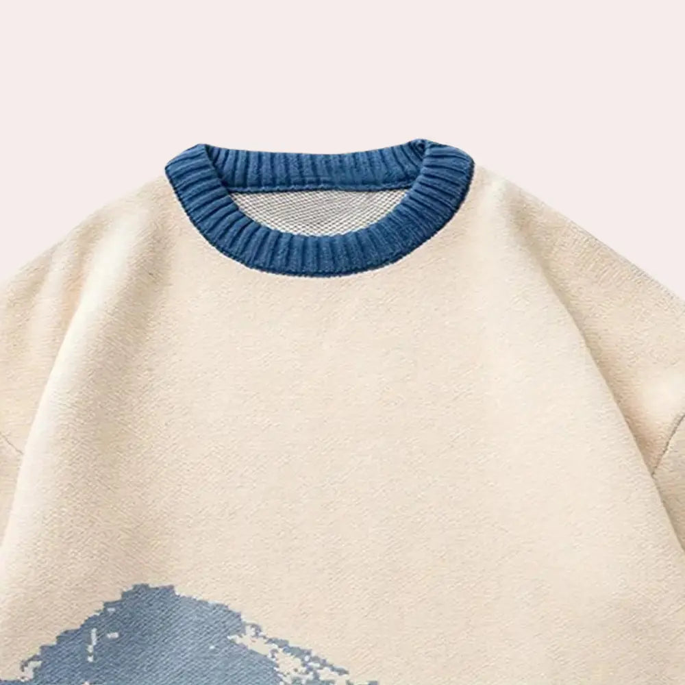 Oskar | Sweater Herre – Bjergmotiv, Løs Pasform & Let Komfort