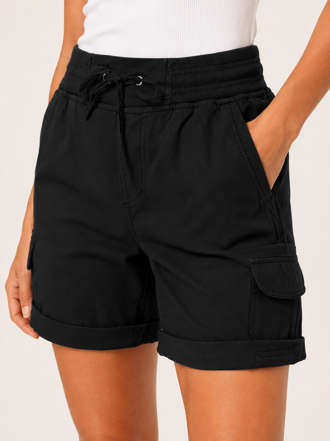 Cargoshorts Dame – Løs Pasform med Snøre og Flaplommer