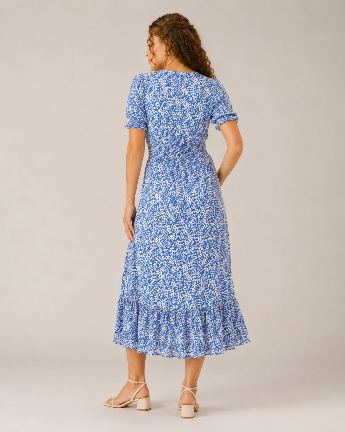 Blomstret Maxikjole Dame – V-Hals med Knapper Fortil