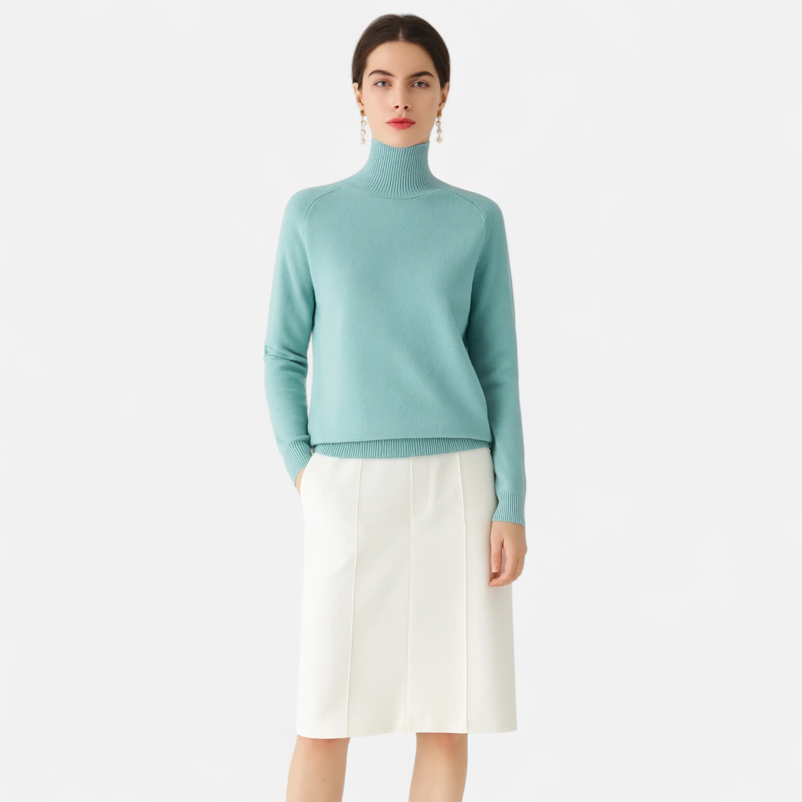 Elegant Mock-Neck Uldtrøje Dame i Blød Uldblanding | Højhalset Strik til Varm Komfort 10