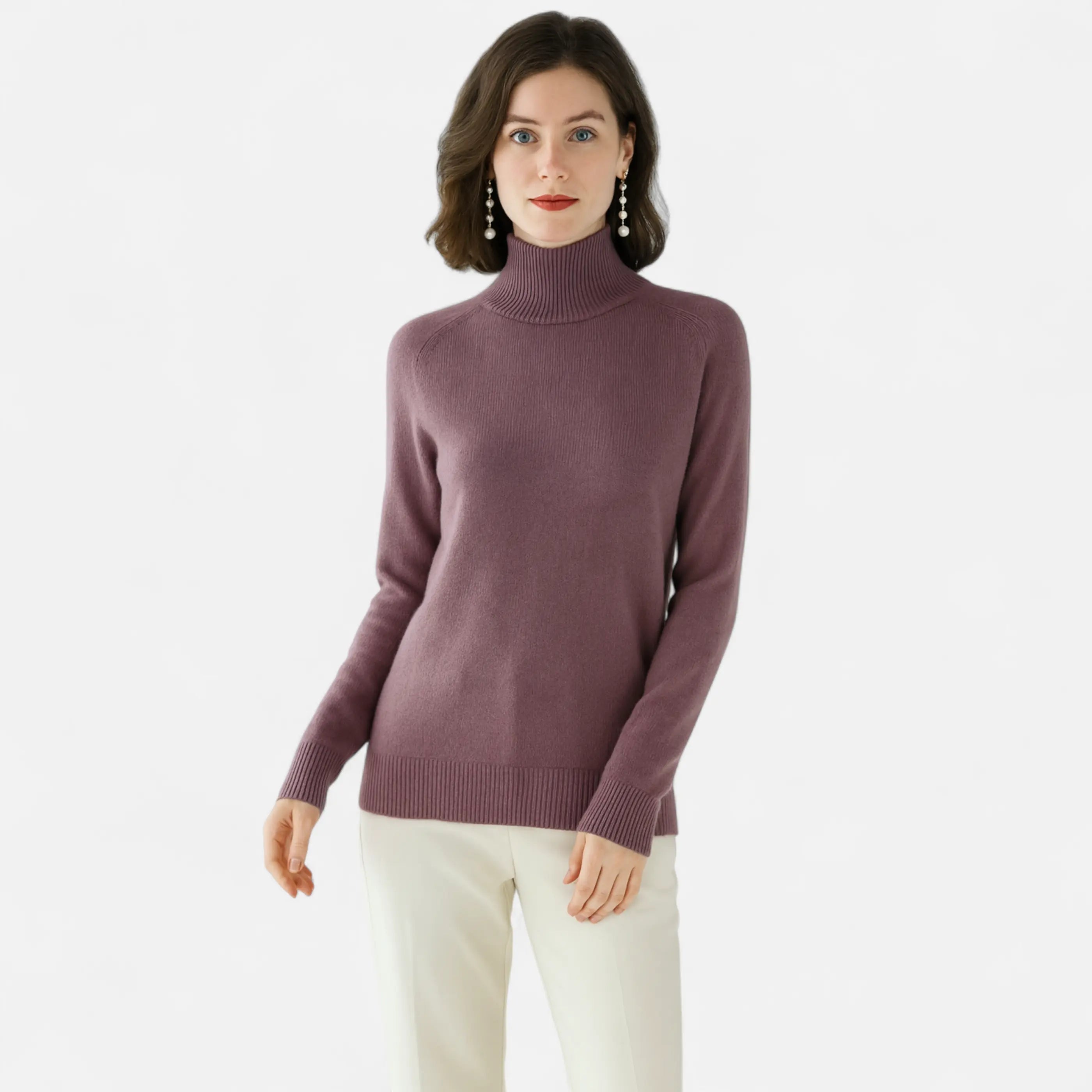 Elegant Mock-Neck Uldtrøje Dame i Blød Uldblanding | Højhalset Strik til Varm Komfort 11