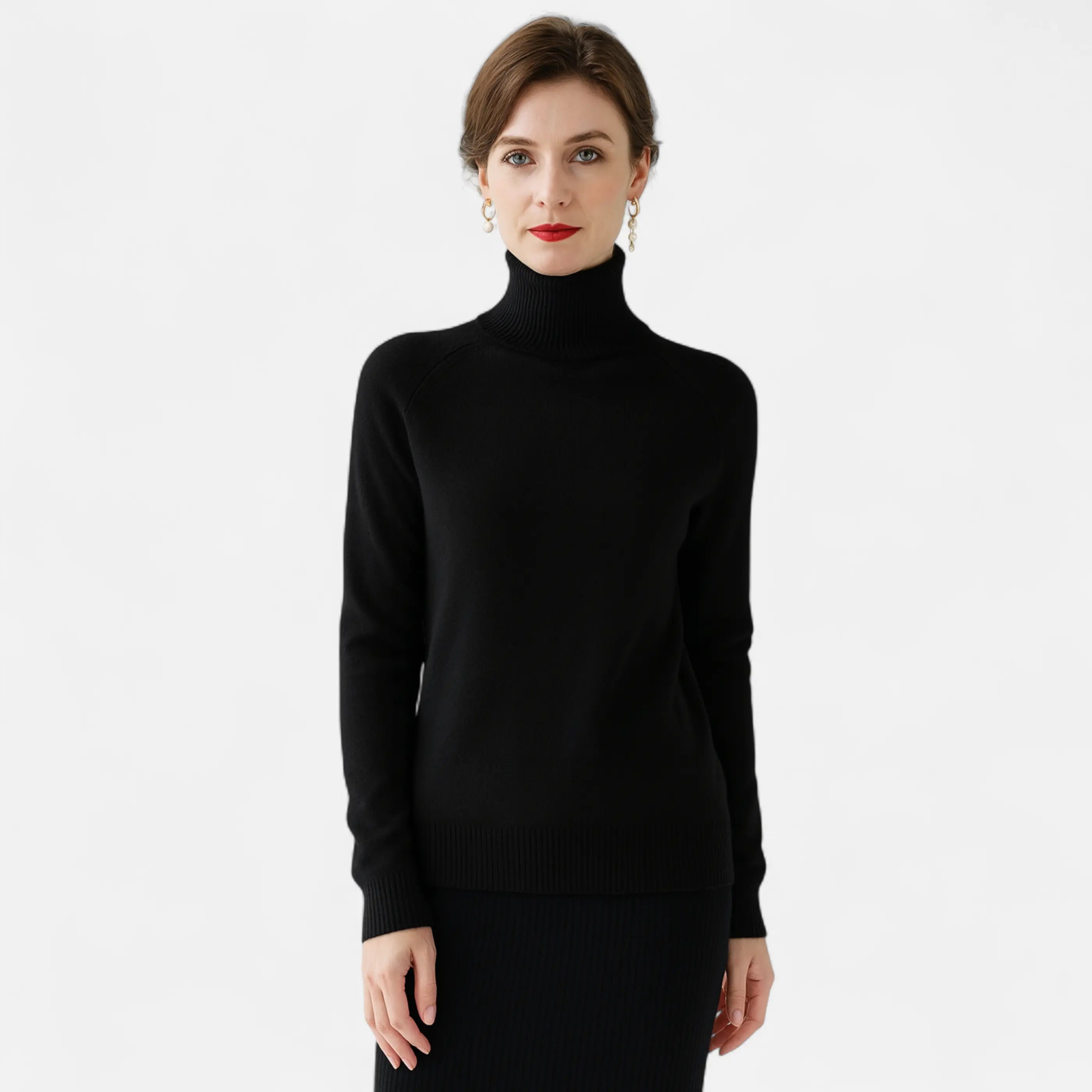Elegant Mock-Neck Uldtrøje Dame i Blød Uldblanding | Højhalset Strik til Varm Komfort 3