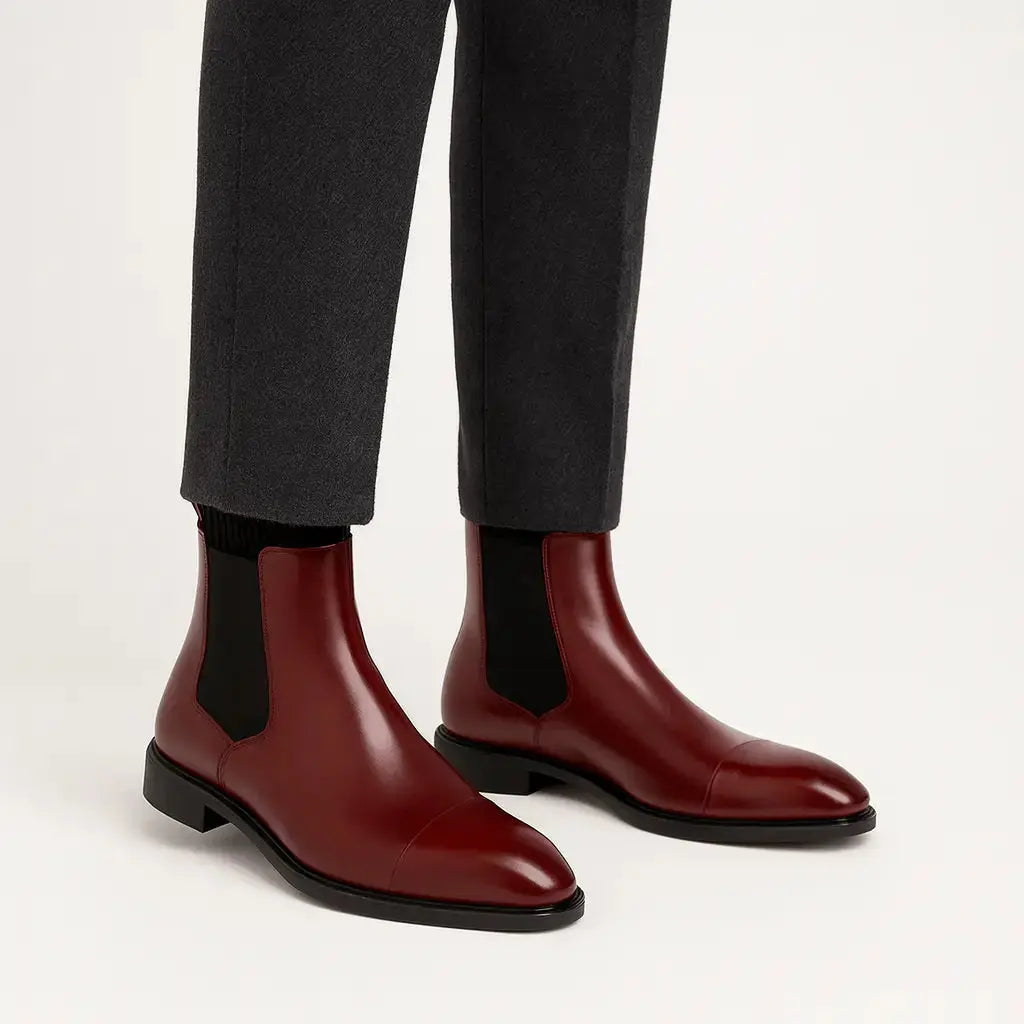 Stylish Chelsea Boots Herre | PU-Læder Slip-On Design med Cap Toe | Komfortabel og Elegant til Hverdag og Kontor 3