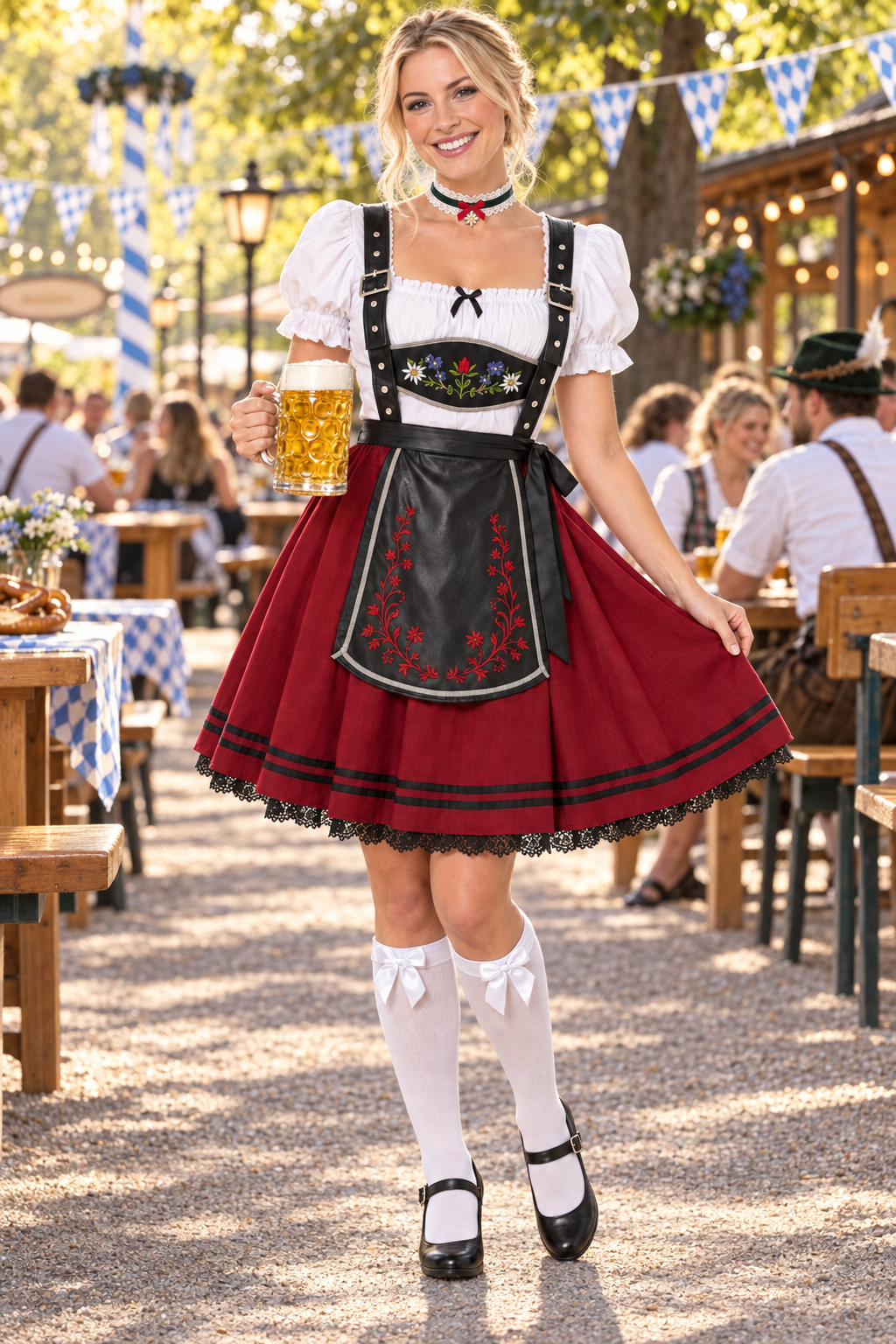 Oktoberfest Kostume Dame Ølpige Rød – Top og Nederdel