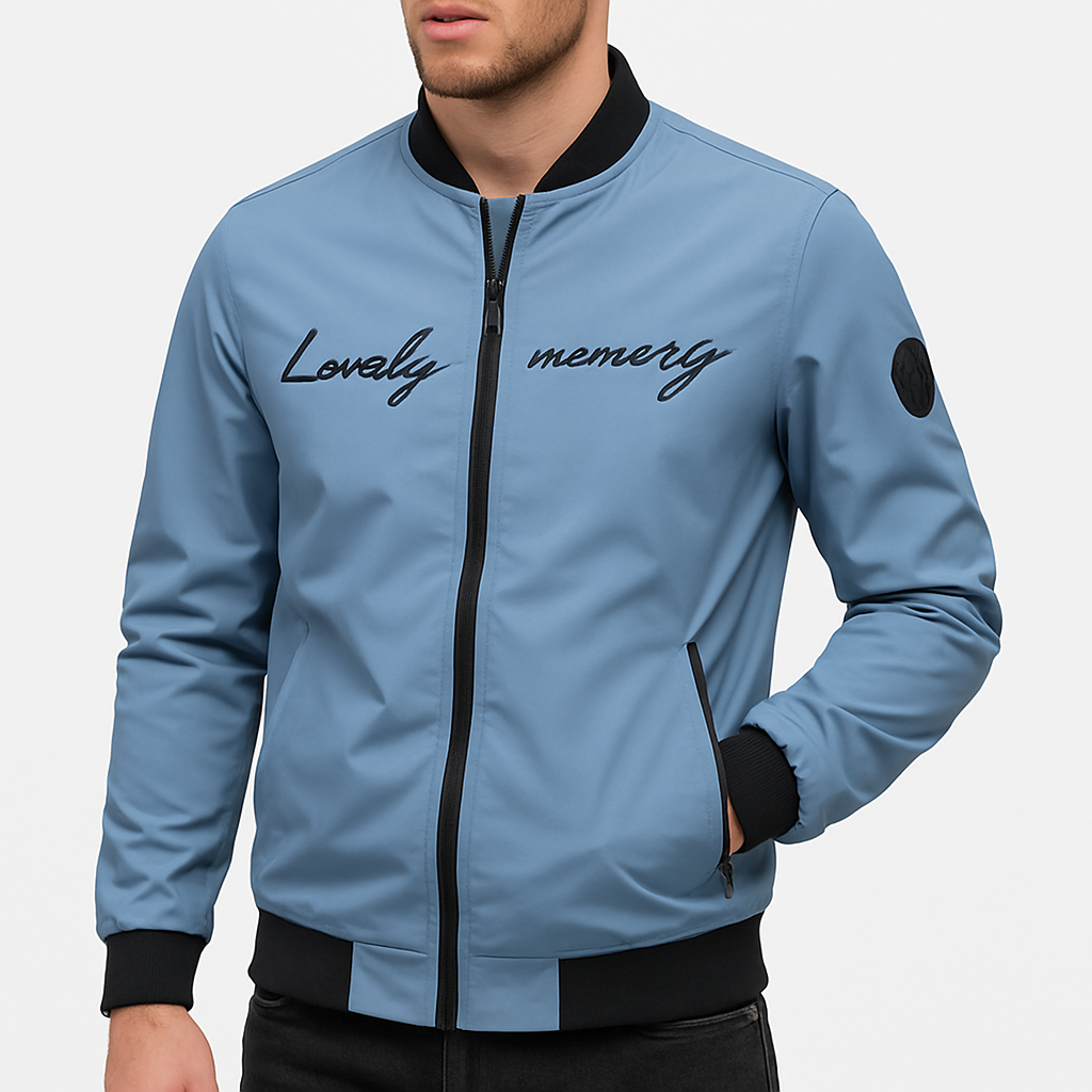 Herre Bomber Jakke med Broderi - Casual Streetwear, Letvægts, Ribbet Krave og Manchetter, Perfekt til Efterår og Vinter 3