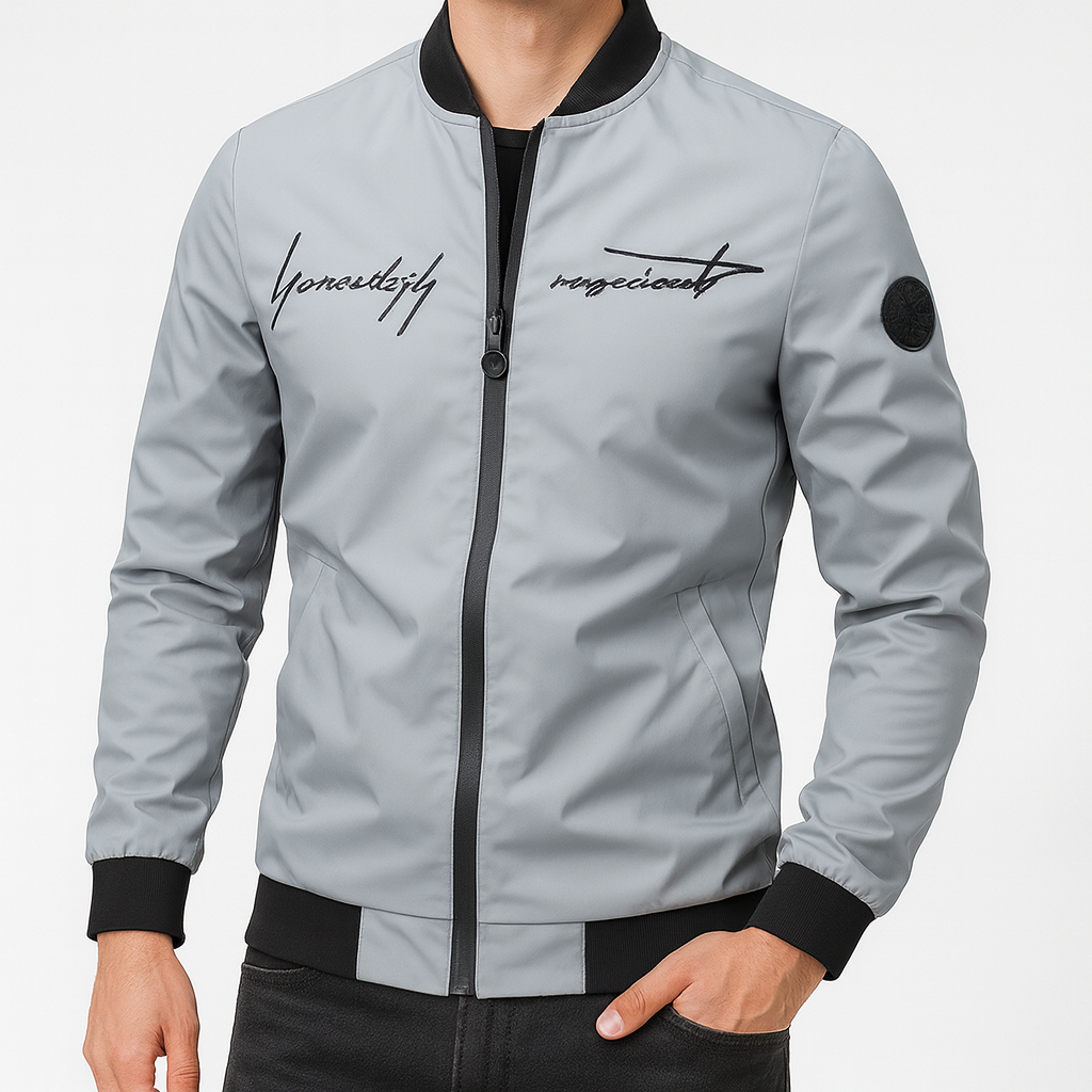 Herre Bomber Jakke med Broderi - Casual Streetwear, Letvægts, Ribbet Krave og Manchetter, Perfekt til Efterår og Vinter 4