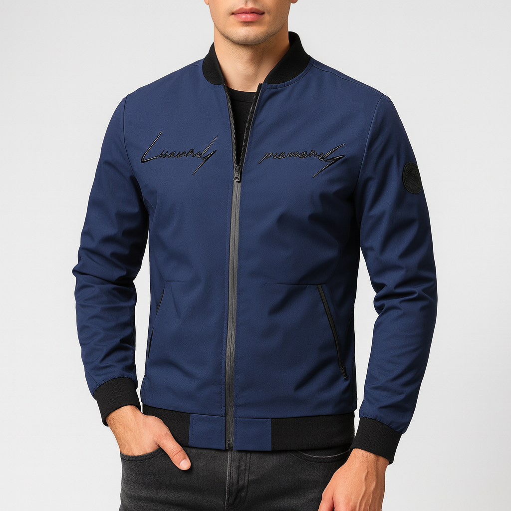 Herre Bomber Jakke med Broderi - Casual Streetwear, Letvægts, Ribbet Krave og Manchetter, Perfekt til Efterår og Vinter 7