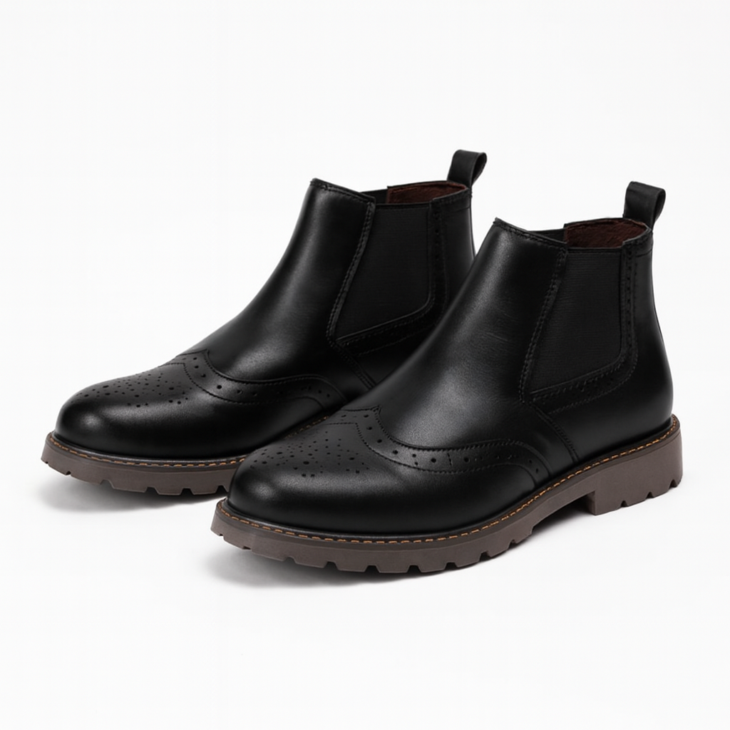 Brogue Chelsea Støvler Herre i PU-Læder – Elegante Slip-On Støvler med Elastiske Sidepaneler 5