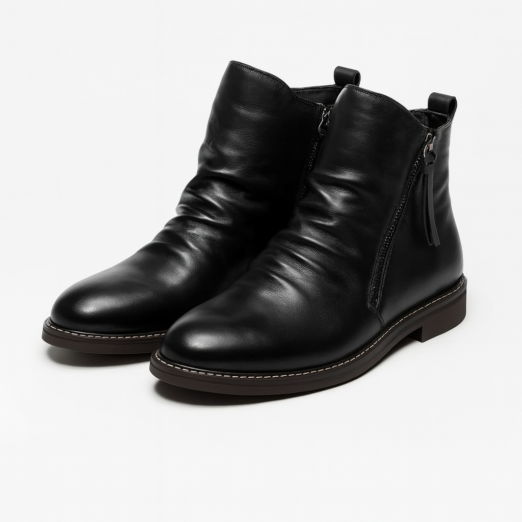 Chelsea Boots Herre i Læderlook med Lynlås – Slank Silhuet til Casual og Semi-formelle Anledninger 4