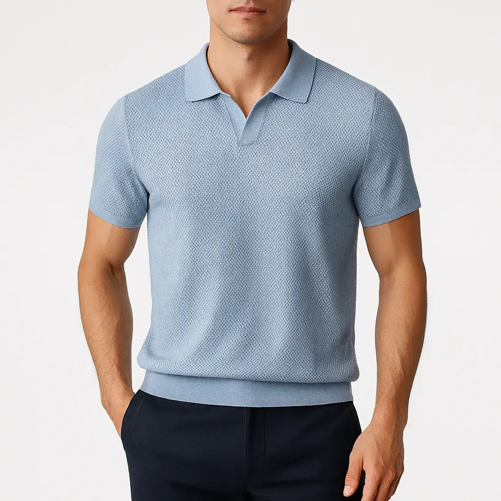 Strikket Poloshirt Til Mænd Med V-Udskæring | Let Struktur For Komfort Og Stil 1