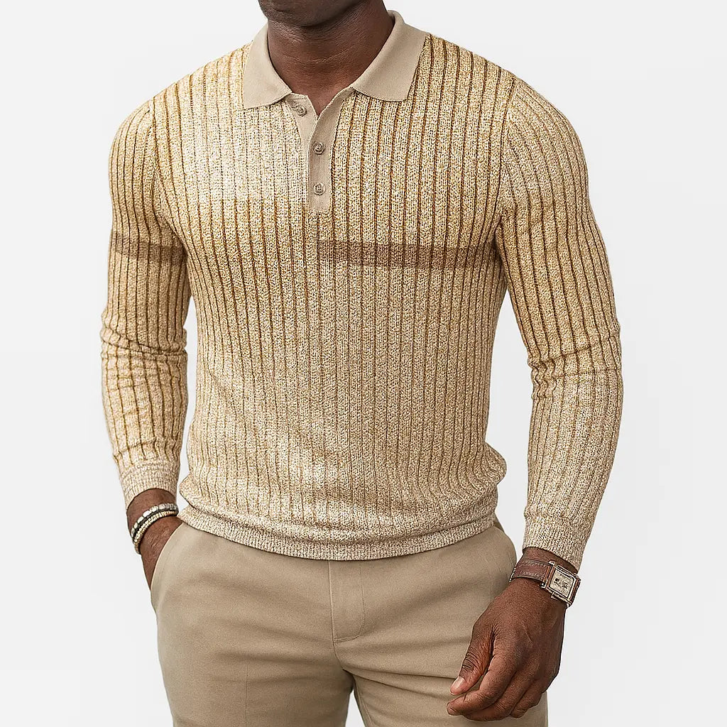 Langærmet Poloshirt Mænd | Struktureret Bomuldsblend med Tre Knapper | Komfortabel og Stilfuld til Overgangssæson 1