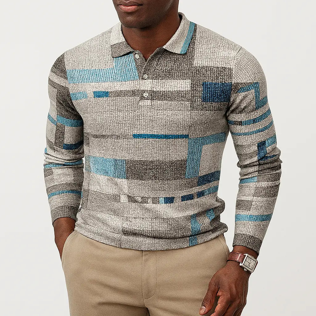 Langærmet Poloshirt Mænd | Struktureret Bomuldsblend med Tre Knapper | Komfortabel og Stilfuld til Overgangssæson 3