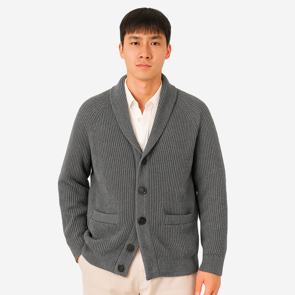 Classic Ribbed Men's Cardigan with Shawl Collar | Stylish Layering Piece for Comfort and Versatility 8
