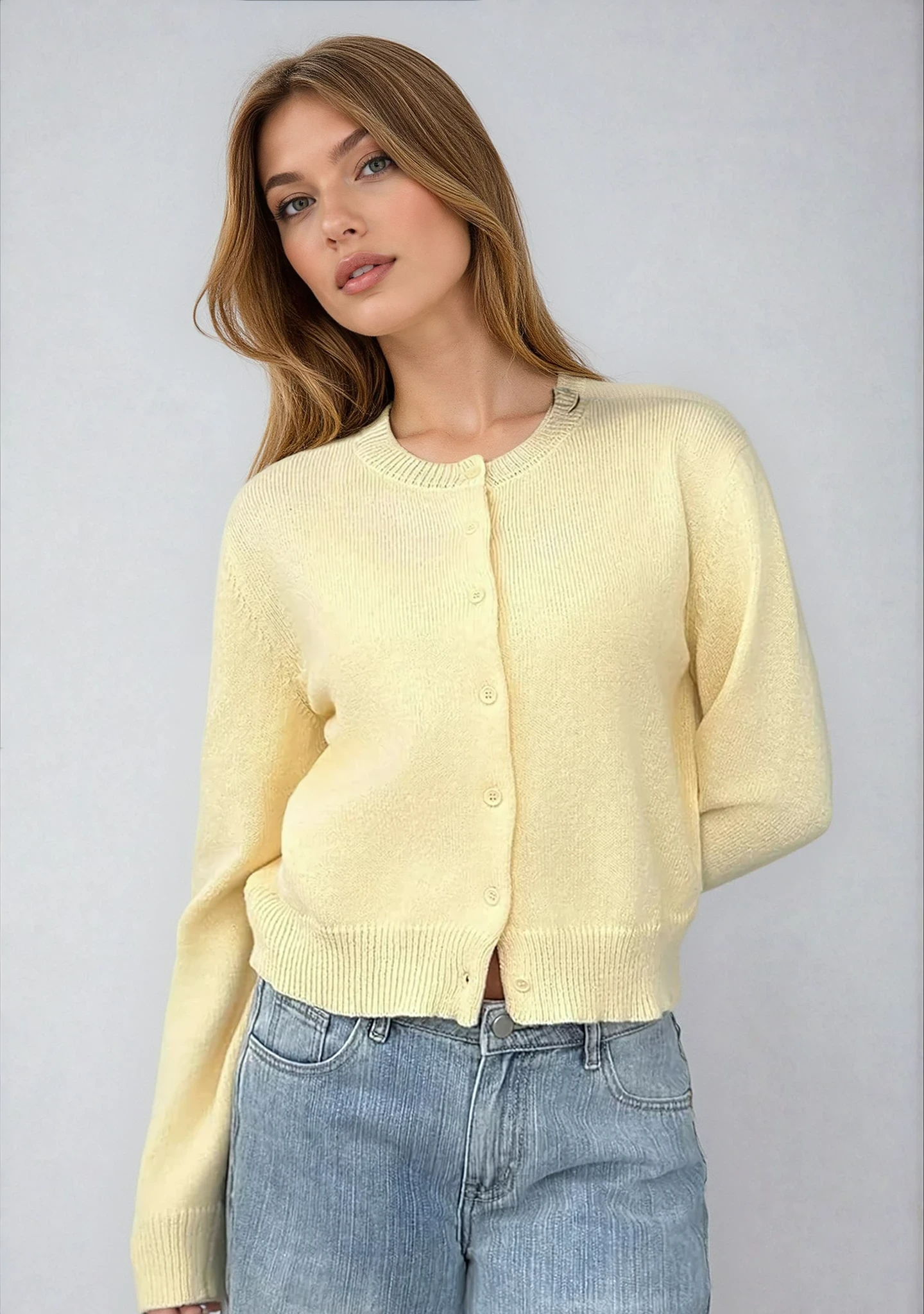 Women's Classic Button Cardigan – Soft Knit, Crew Neck