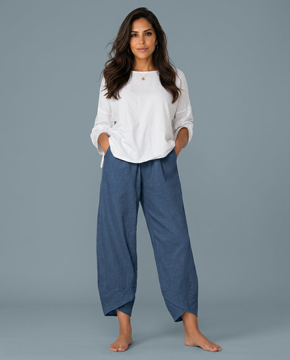 Hørbukser Dame Cropped – Straight Leg med Løs Pasform