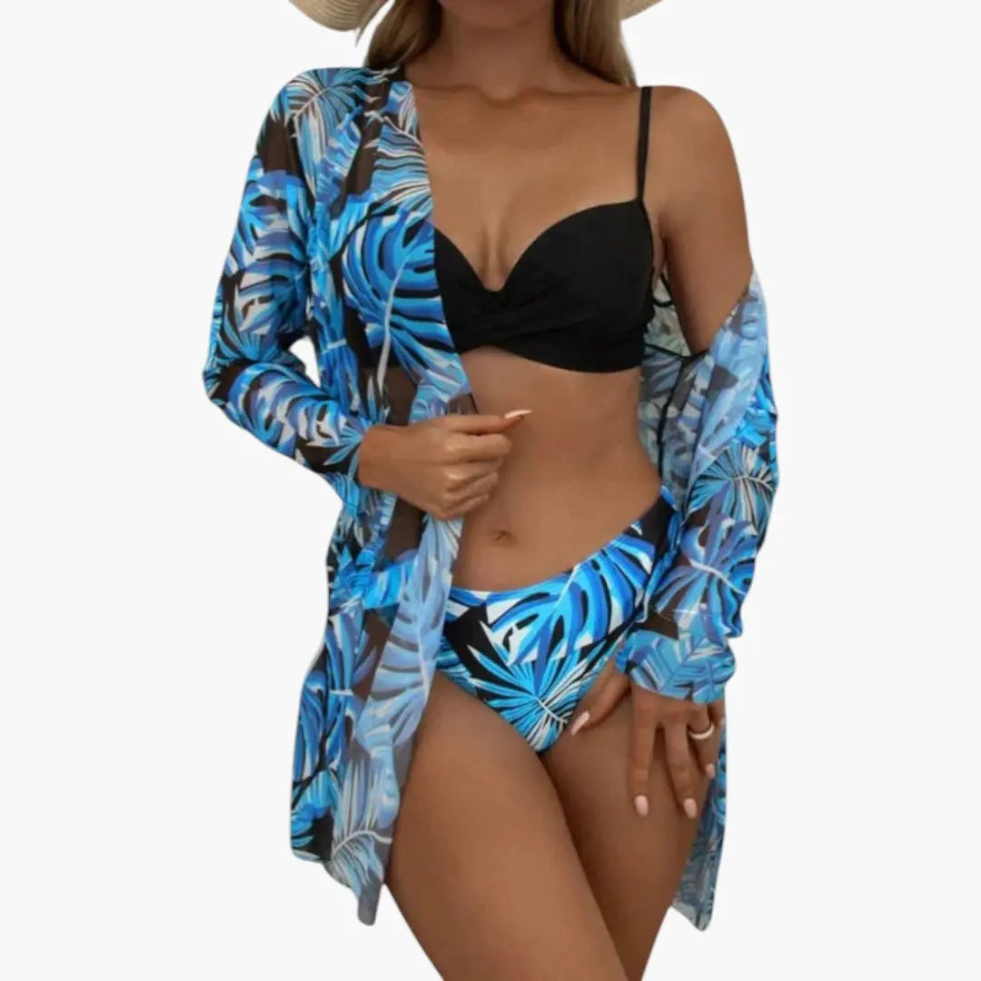 Noora | Høj Talje Bikini Sæt med Justerbare Stropper & Let Kimono | Fleksibel Styling til Strand 3