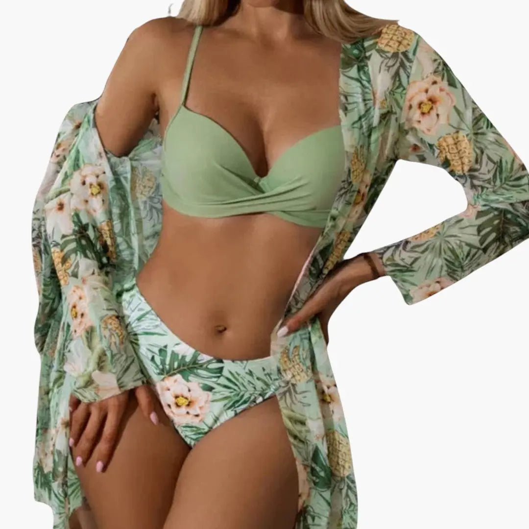 Noora | Høj Talje Bikini Sæt med Justerbare Stropper & Let Kimono | Fleksibel Styling til Strand 2
