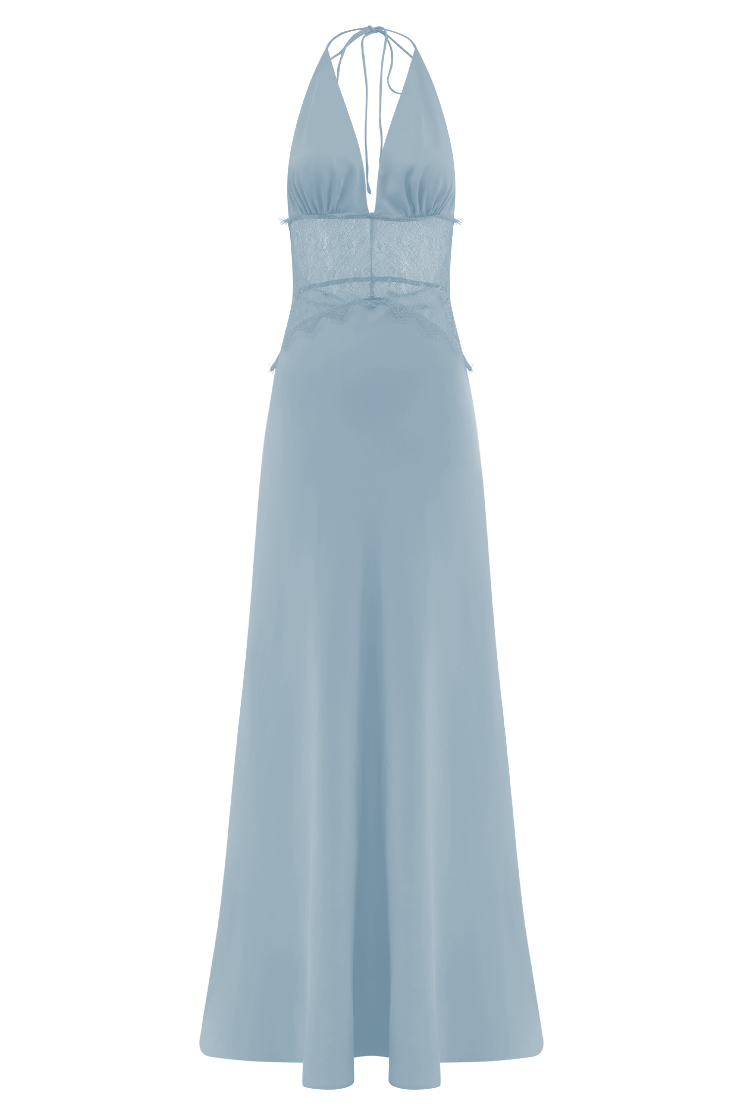 Lace Maxi Dress Women – Halter V-Neck Satin, Cornflower Blue