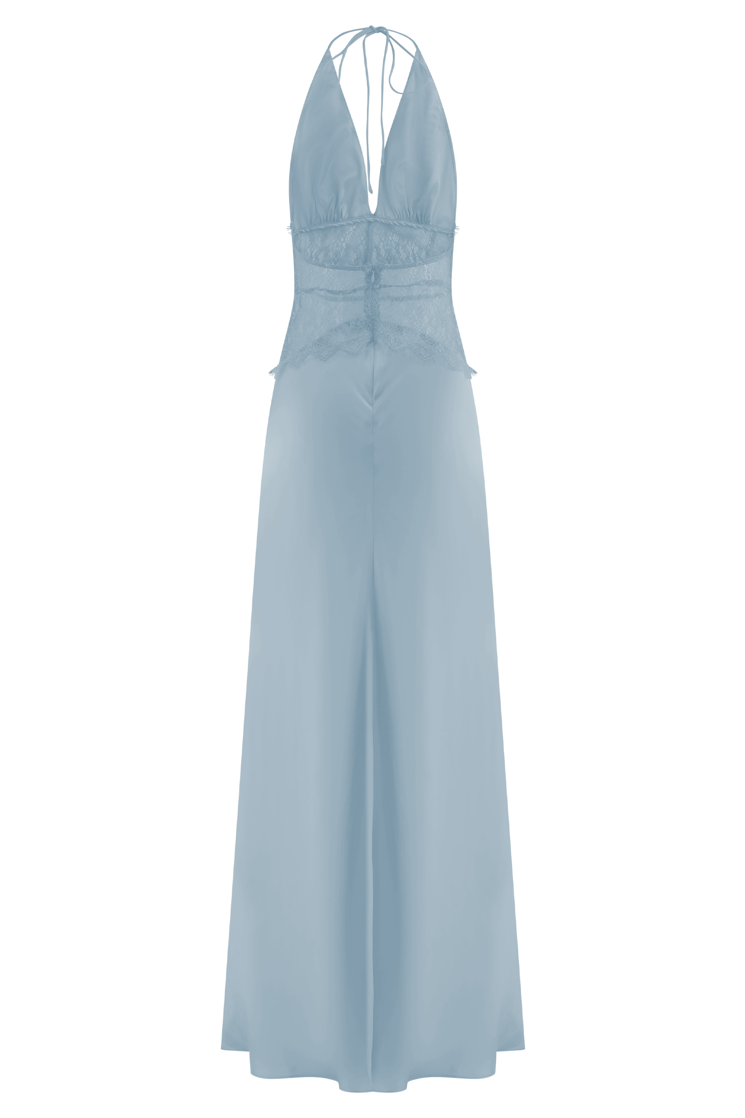 Lace Maxi Dress Women – Halter V-Neck Satin, Cornflower Blue