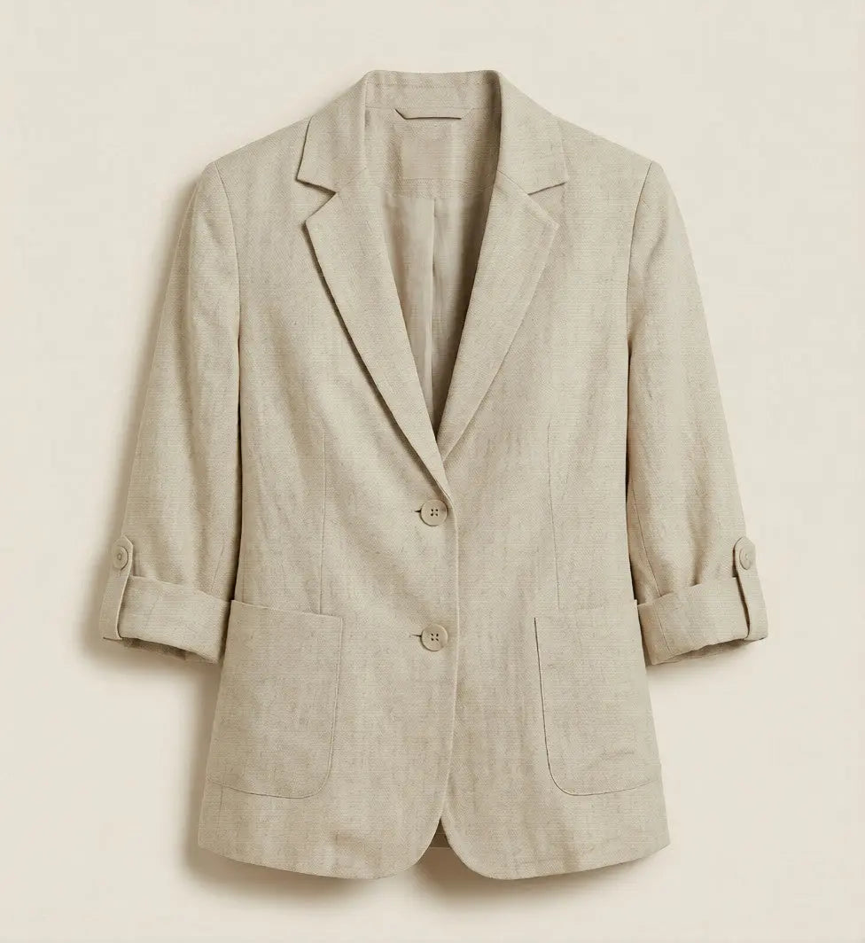 Tilde Beige Hørblazer Dame – Tailored med Knapfront og Lommer Panorla