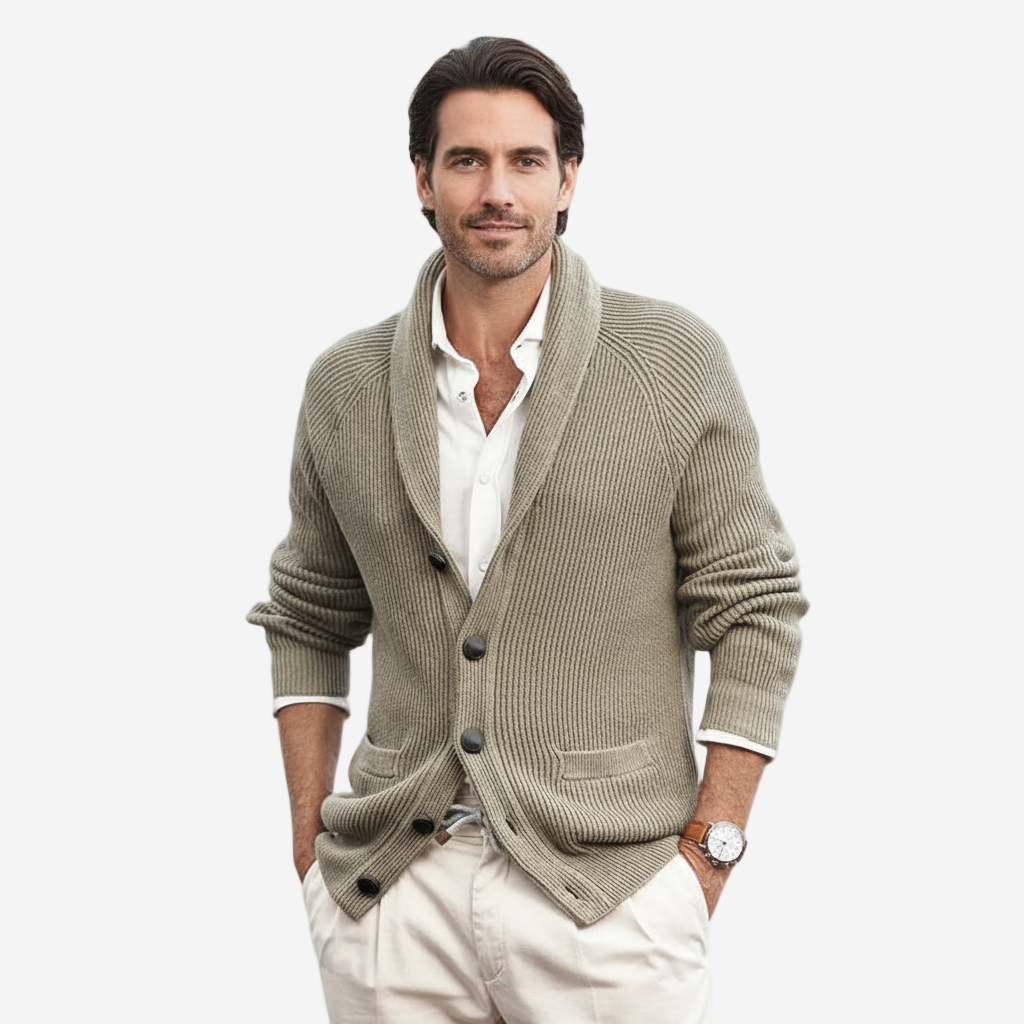 Classic Ribbed Men's Cardigan with Shawl Collar | Stylish Layering Piece for Comfort and Versatility 1