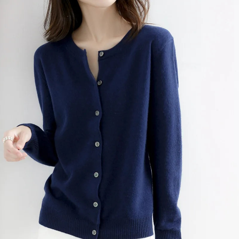 Women's Cashmere Button Cardigan – Soft Knit, Round Neck