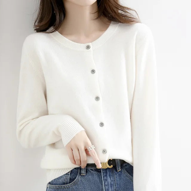 Women's Cashmere Button Cardigan – Soft Knit, Round Neck