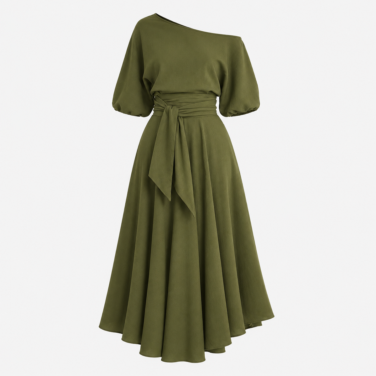 Off-Shoulder Maxikjole Dame – Bindebånd i Taljen
