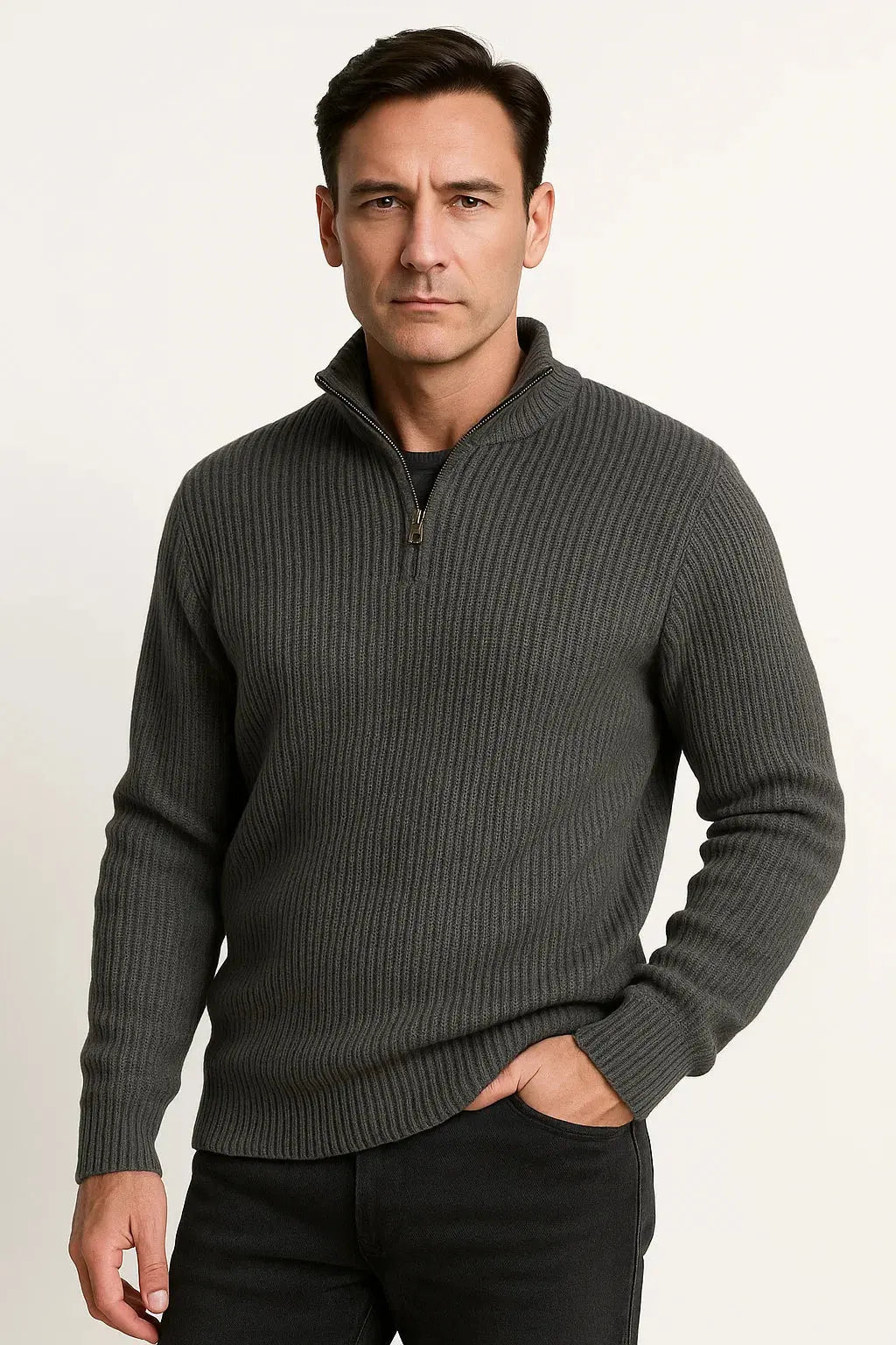 Sweater Herre – Half-Zip med Klassisk Strik – Behagelig Komfort til Daglig Brug