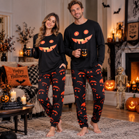 Halloween Pyjamas Unisex Sæt – Sort Nattøj med Græskaransigt