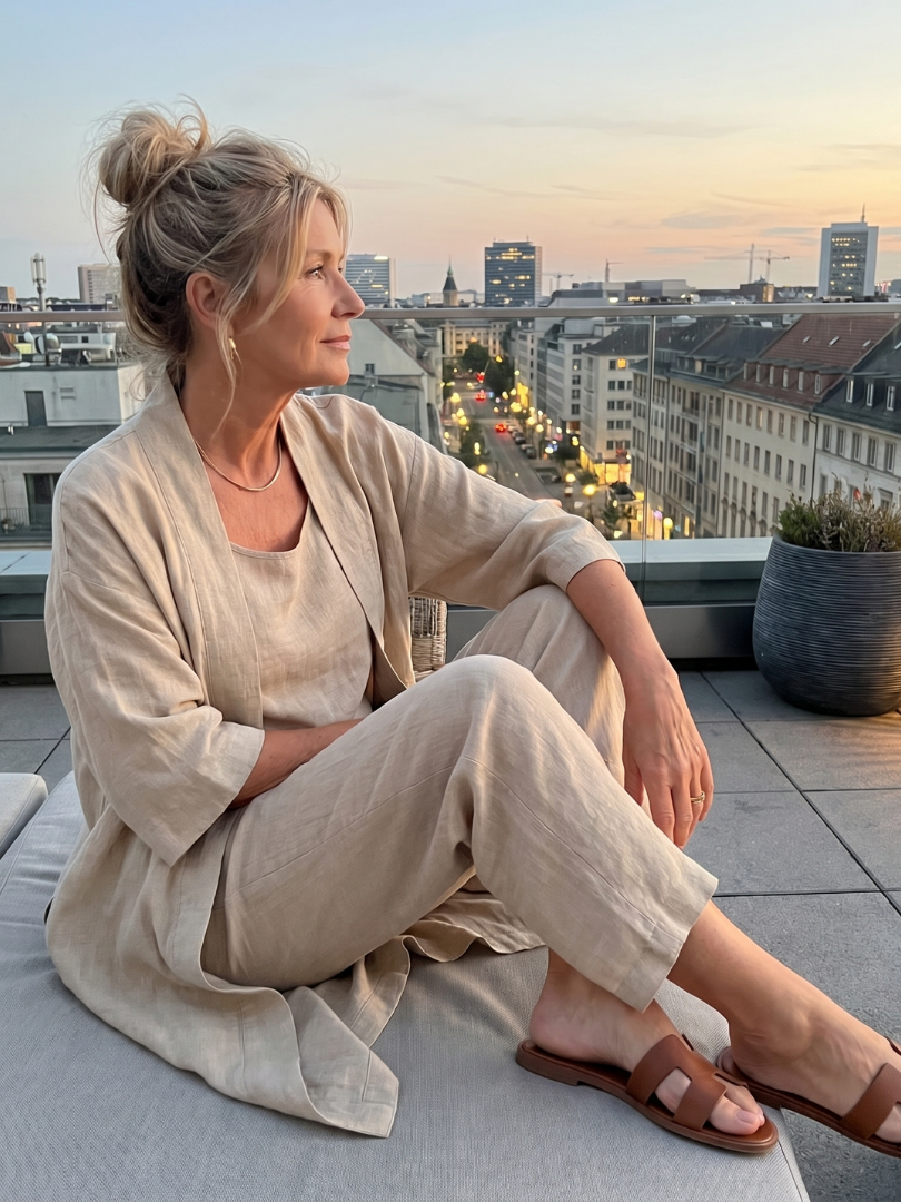 Hørsæt Dame 3-Delt – Sommersæt med Lang Cardigan og Vide Bukser