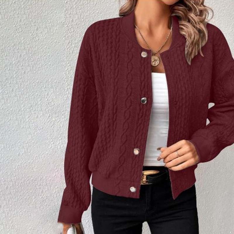 Bodil Kabelstrik Cardigan Dame – Knaplukning og Rund Hals