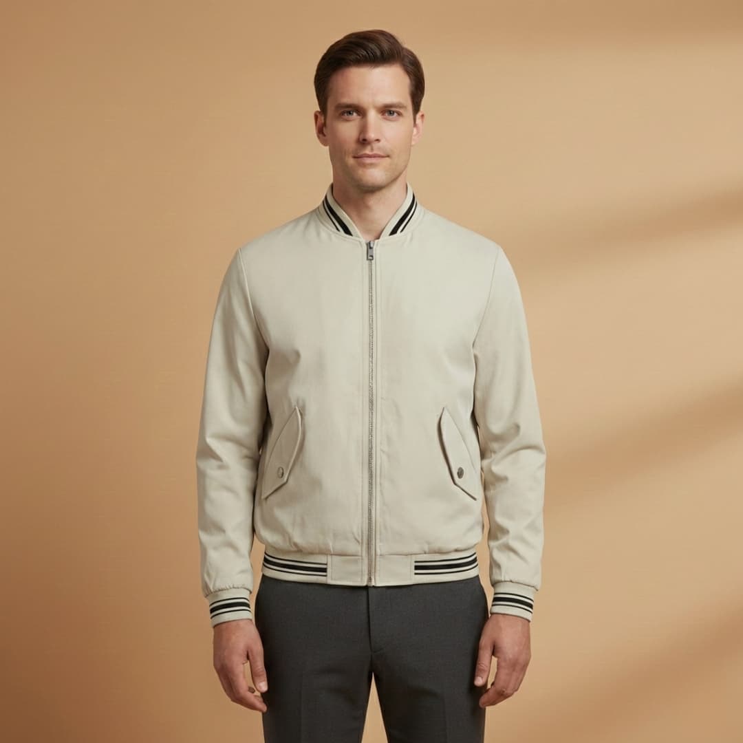 Klassisk Bomber Jakke Herre | Let Zipjakke med Elastiske Detaljer | Optimal Komfort til Daglig Brug 5