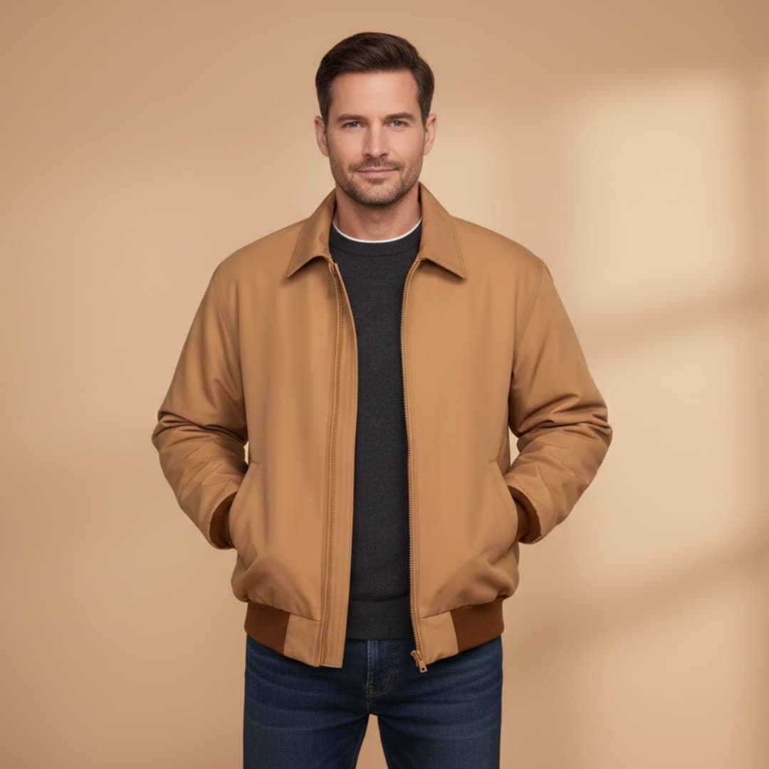 Stilfuld Bomber Jakke Herre med Lynlås og Ribkanter | Praktisk Hverdagsbrug 2