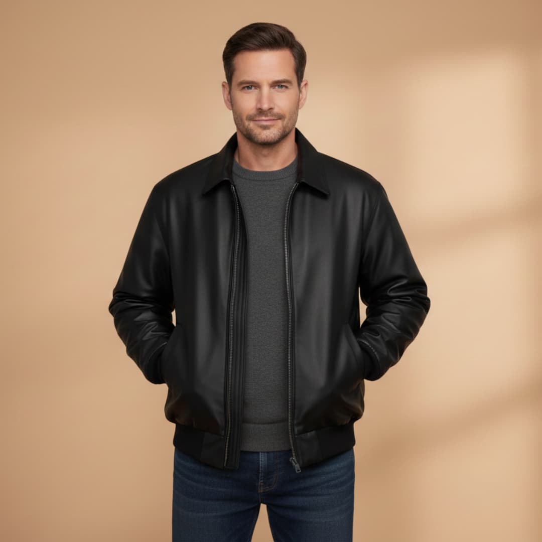 Stilfuld Bomber Jakke Herre med Lynlås og Ribkanter | Praktisk Hverdagsbrug 6