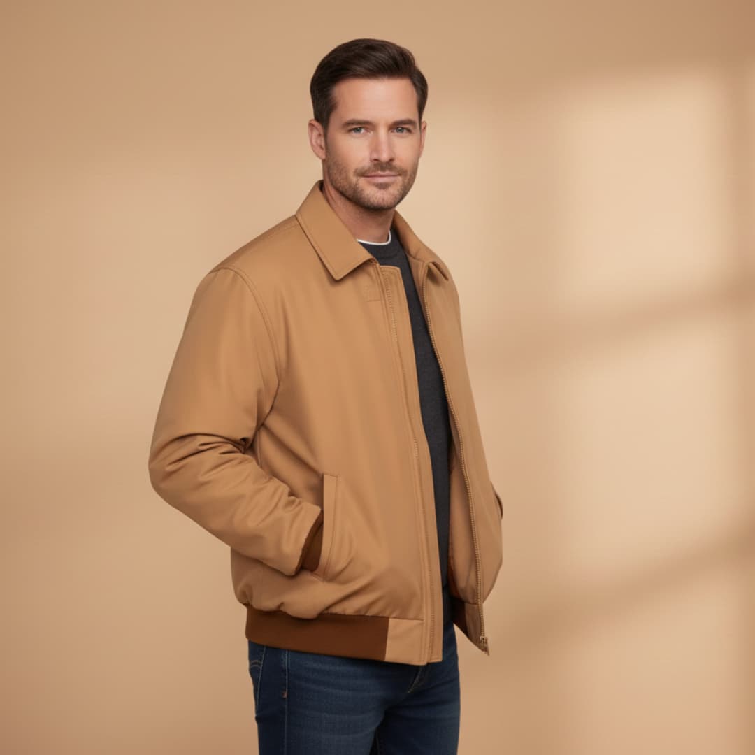 Stilfuld Bomber Jakke Herre med Lynlås og Ribkanter | Praktisk Hverdagsbrug 3