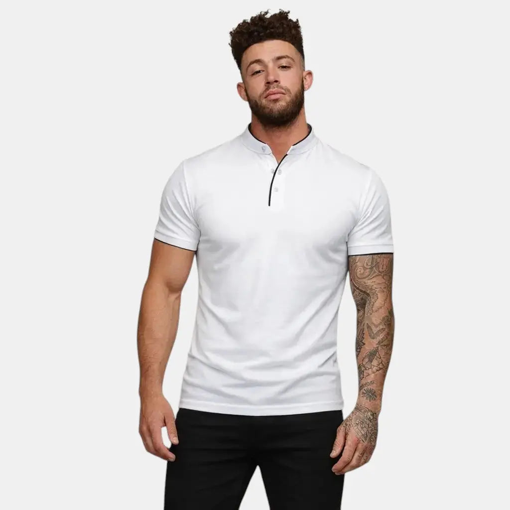 Moderne Polo Shirt Til Mænd med Ståkrave og Kort Knapstolpe | Komfortabel og Stilfuld Hverdagstøj 14