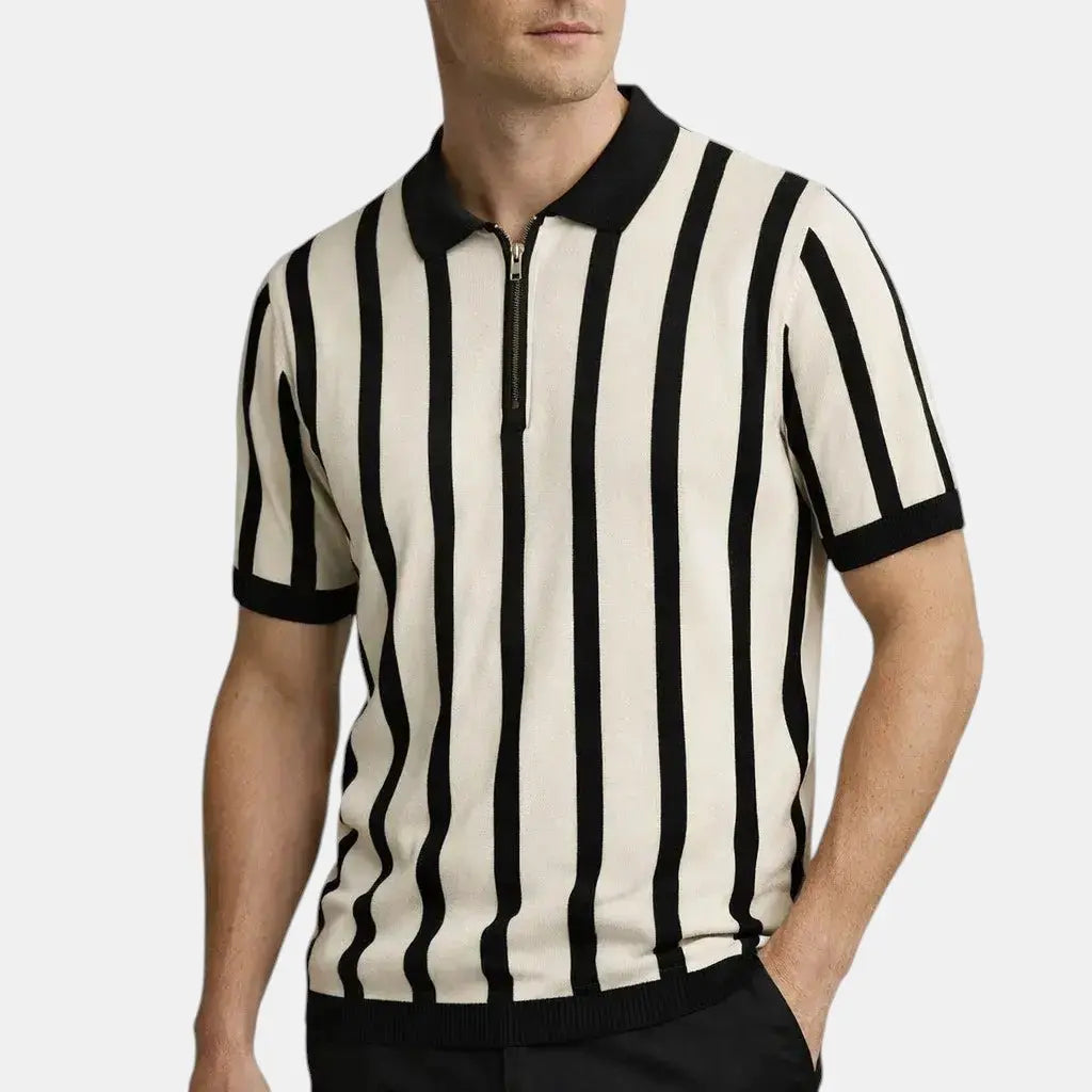 Stribet Polo Skjorte til Mænd med Half-Zip Design | Elegant Casual Look for Forårs- og Sommersæsonen 1