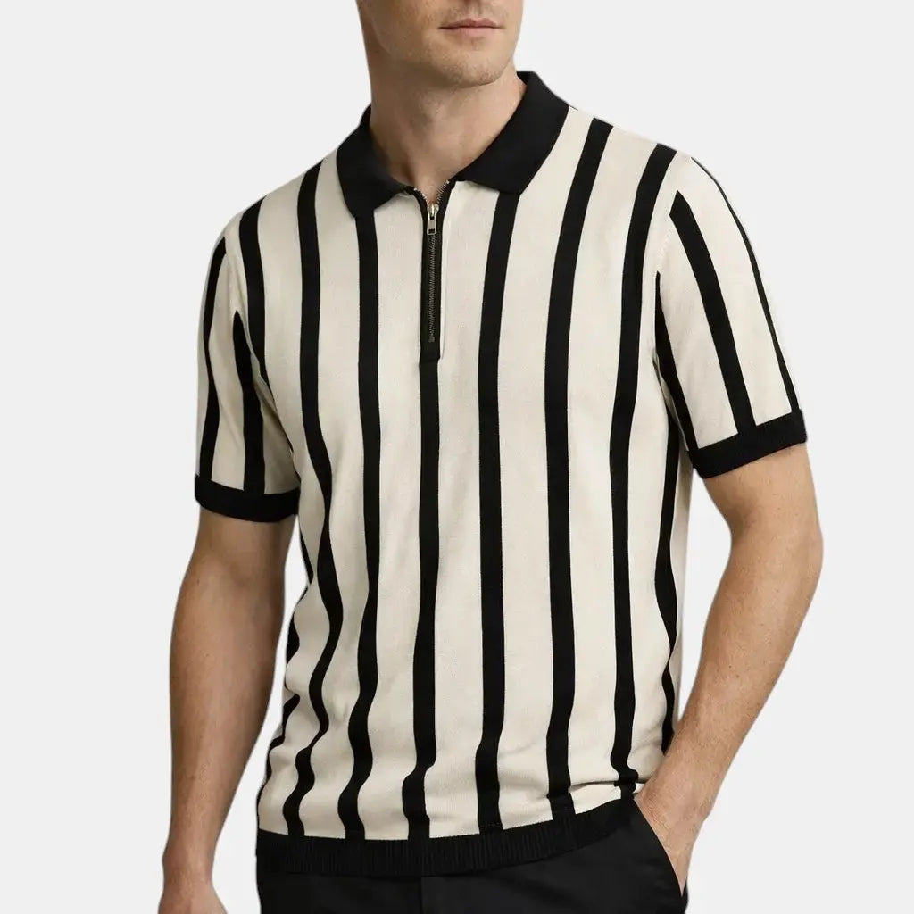 Stribet Polo Skjorte til Mænd med Half-Zip Design | Elegant Casual Look for Forårs- og Sommersæsonen 2
