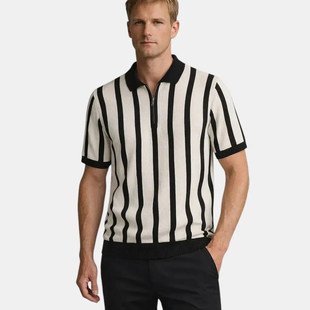 Stribet Polo Skjorte til Mænd med Half-Zip Design | Elegant Casual Look for Forårs- og Sommersæsonen 3