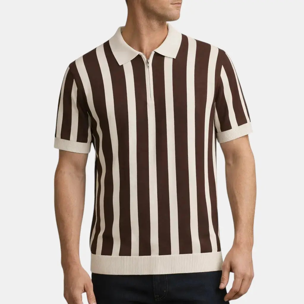 Stribet Polo Skjorte til Mænd med Half-Zip Design | Elegant Casual Look for Forårs- og Sommersæsonen 5