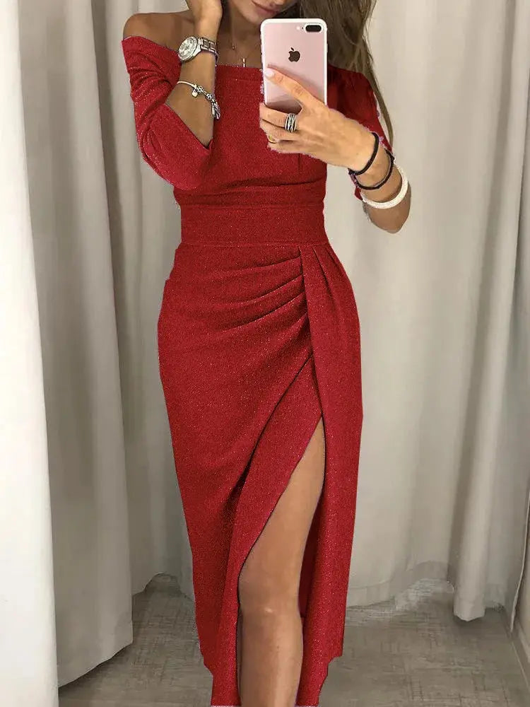 Selma Wrap Kjole Dame – Skuldreløs Bodycon med Slids til Fest Panorla