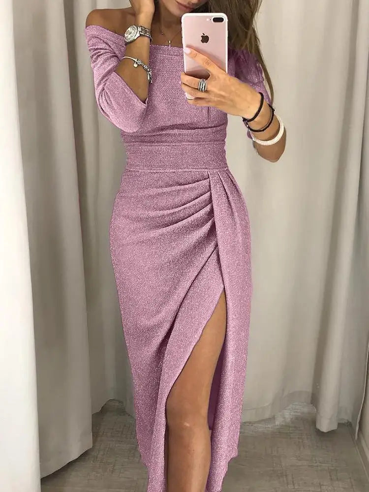 Selma | Skuldreløs Bodycon Kjole med Høj Sideslids | Elegante Lange Ærmer til Festligheder 5