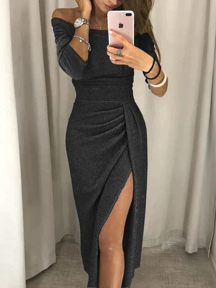 Selma | Skuldreløs Bodycon Kjole med Høj Sideslids | Elegante Lange Ærmer til Festligheder 4